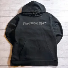 【人気ブランド】REEBOK HOODIE リーボック ブラック ロゴプリント プルオーバーパーカー 古着 #R3947