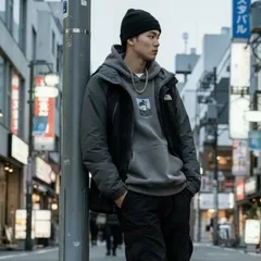 韓国規格　THE NORTH FACE（ザノースフェイス）HYVENT（ハイベント）マウンテンパーカー/ナイロンジャケット　110　メンズXXLサイズ　黒×グレー
