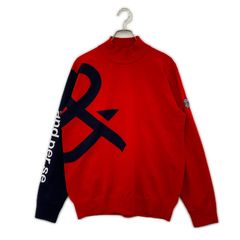中古 メンズ アンパスィ and per se セーター L 赤 レッド ハイネック ニット ロゴ