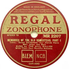 78RPM/SP Hill Billies Memories Of The Old Homestead - Part 1 / Part 2 MR2207 REGAL ZONOPHONE