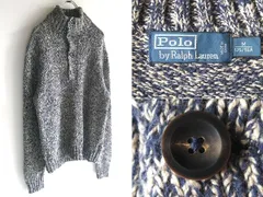 Polo by Ralph Lauren ラルフローレン ハーフボタン ハイネック メランジ コットンニット セーター M ネイビー ベージュ 紺 国内正規品