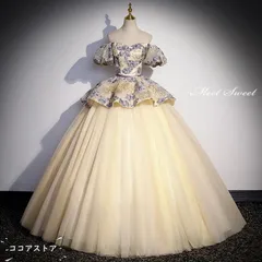 新品 カラードレス 編み上げ シャンパン 花柄 ステージドレス ロングドレス 結婚式 二次会 発表会 演奏会 ウェディングドレス ウエディングドレス プリンセスドレス イブニングドレス コンサート コンクール パーティードレス ブライダル 花嫁 披露宴