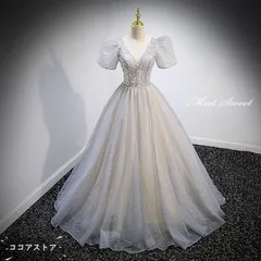 新品 カラードレス 編み上げ グレー パフスリーブ ステージドレス ロングドレス 結婚式 二次会 発表会 演奏会 ウェディングドレス ウエディングドレス Aラインドレス イブニングドレス コンサート 前撮り パーティードレス ブライダル 花嫁 披露宴