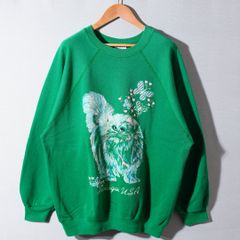 90s USA製 ヴィンテージ アニマル スウェット XL相当(表記XXL) グリーン タルテックス TULTEX ラグラン 猫 cat ストリート オーバーサイズ ビッグシルエット 古着 F302