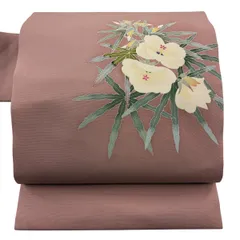 【美品】 名古屋帯 秀品 落款 枝花 ピンク 正絹 【中古】