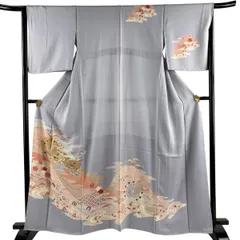 訪問着 身丈162cm 裄丈65cm M 袷 槌車 流水 金彩 薄紫 正絹 秀品 【中古】