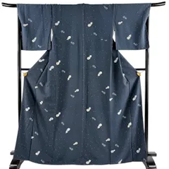 小紋 身丈168cm 裄丈66.5cm M 袷 濃紺 正絹 秀品 【中古】