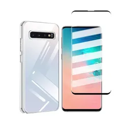 【1枚ガラスフィルム+1枚TPUソフトシェル】 対応Galaxy S10 SCV41 SC-03L用の フィルム 液晶保護 フィルム 強化ガラス 硬度9H 高透過率 気泡ゼロ 指紋防止 飛散防止For Galaxy S10 ケース クリア TPU 耐衝撃 落下