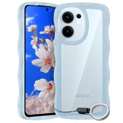 OPPO Reno 13A用ケースリング付き オッポ リノ 13 A ウェーブ マグセフ 可愛い マツと感 TPU 耐衝撃 超軽量 極薄 透明 黄ばみなし 滑り止め かわいいうねうね 韓国 人気 ストラップホール付きなみなみ カバー・おっぽ oppo ネノ13