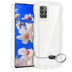 Galaxy A51 5G用ケースクリア リング付き ギャラクシーA51 5G SC-54A SCG07 ウェーブ 純透明 マグセフ 可愛い マツと感 TPU 耐衝撃 超軽量 極薄 透明 黄ばみなし 滑り止め かわいいうねうね 韓国 人気 ストラップホール付き