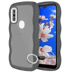 Arrows WE F-51B FCG01用ケースリング付き ウェーブ 可愛い マツと感 TPU 耐衝撃 超軽量 極薄 透明 黄ばみなし 滑り止め かわいいうねうね 韓国 人気 ストラップホール付きなみなみ カバーアローズWEクリア ブラック