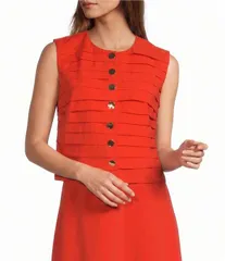 アントニオ メラーニ レディース トップス シャツ フリル ブラウス Antonio Melani Helena Button Front Jewel Neckline Ruffle Blouse S