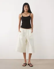 エイソス レディース ボトムス ハーフパンツ・ショーツ ショートパンツ リネン ASOS DESIGN long line bermuda shorts linen look Ivory アイボリー