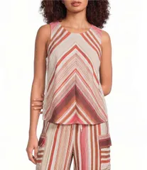 シティブルース レディース トップス シャツ A ライン ノースリーブ City Blues Woven Mitered Streipe Crochet Side Panel Sleeveless A