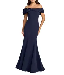 マックダガル レディース トップス ワンピース クレープ フラワー柄 フラワー Mac Duggal Crepe OffTheShoulder 3D FLoral Mermaid Gownavy ネイ