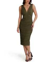 シエナ レディース トップス ワンピース ギャザー メッシュ ミディ SIENA Mesh Ruched Bodycon Midi Dressage セージ