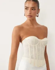 エイソス レディース トップス シャツ レース ASOS DESIGN lace mix detailing corsetop with boning in buttermilk