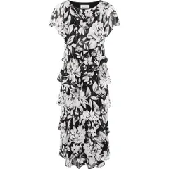 ジーナバッコーニ レディース トップス ワンピース プリント ミディ Gina Bacconi Blossom Printed Midi Dress Black Multi ブラック