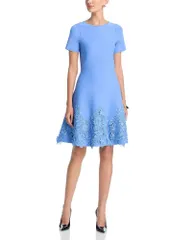 テリジョンバイリッキーフリーマン レディース トップス ワンピース レース ニット Teri Jon by Rickie Freeman Short Sleeve Lace Hem Knit Dres