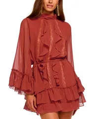 レイミー ブルック レディース トップス ワンピース ミニワンピース フリル ミニ Ramy Brook Claudia Ruffle Tie Waist Mini Dress Amber アンバー