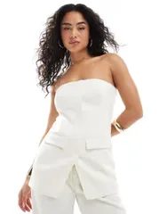フォースレックレス レディース トップス シャツ 4th Reckless tailo red bandeau split frontop in cream part of a set CREAM ク