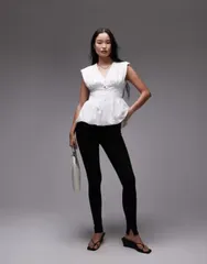 アルケット レディース トップス シャツ コットン ブラウス ARKET pure cotton poplin pintuck blouse with corset waist WHITE ホワイト