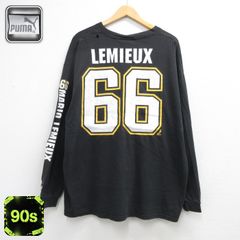 XL/古着 PUMA プーマ 長袖 Tシャツ メンズ 90年代 90s NHL ペンギンズ アイスホッケー ピッツバーグ コットン クルーネック ブラック 26sep07