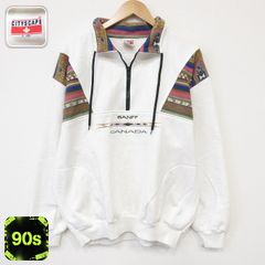 XL/古着 長袖 ハーフジップ スウェット メンズ 90年代 90s BANFF 襟付き カナダ製 ホワイト 26jul24