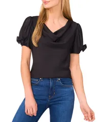セセ レディース トップス シャツ CeCe Woven Cowl Neck Short Bubble Sleeve Top Rich Black ブラック