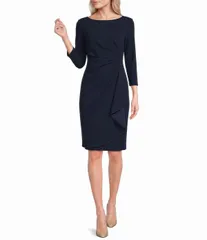 ダナキャラン レディース トップス ワンピース クレープ ギャザー スキューバ DKNY by Donna Karan Scuba Crepe 34 Sleeve Faux Waist Wrap Ru