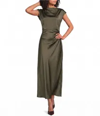 サムエデルマン レディース トップス ワンピース クルーネック ギャザー サテン キャップ マキシ Sam Edelman Satin Crew Neck Cap Sleeve Ruched Shea