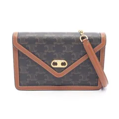 セリーヌ CELINE ショルダーバッグ トリオンフ ブラウン/ブラック PVCコーティングキャンバス レザー トリオンフ チェーンウォレット レディース Used A