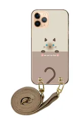 iPhone18 ProMAX アイフォン18プロマックス 猫 ネコ ねこ ハチワレ 三毛猫 韓国 かわいい 可愛い 大人女子 ピンク ベージュ ブラウン グレージュ レザーベルト ストラップ 調節可能 130cm ストラップ付 カラー02