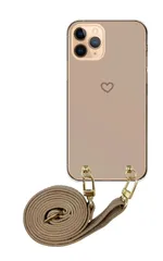 iPhone18_Pro アイフォン18プロ ハート 大人女子 シンプル ほぼ無地 ワンポイント 韓国 かわいい ピンク ベージュ ブラウン グレージュ レザーベルト ストラップ 調節可能 130cm ストラップ付 カラー02