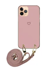 iPhone18_Pro アイフォン18プロ ハート 大人女子 シンプル ほぼ無地 ワンポイント 韓国 かわいい ピンク ベージュ ブラウン グレージュ レザーベルト ストラップ 調節可能 130cm ストラップ付 カラー04