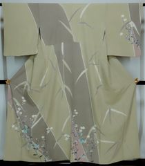単衣着物 塩沢 お召し 撥水 裄65cm 身丈168cm 居敷当あり 証紙なし 未