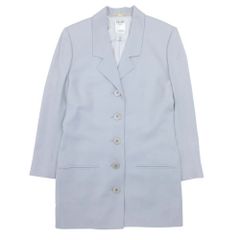 良品 CELINE セリーヌ 90s ヴィンテージ テーラードジャケット シングル ブレザー アウター 総裏 ジェーシーシー期 36 ライトグレー レディース 古着 中古 USED
