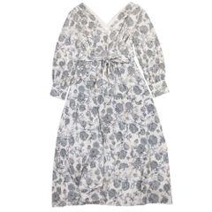 美品 AMERI アメリ CHARLOTTE ARCHAIC DRESS レトロフラワー 花柄 ワンピース ロング ドレス 長袖 ライトグレー レディース 古着 中古 USED