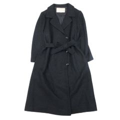 美品 LAPINE ラピーヌ モヘア混 ウール縮絨 チェスターコート ウエストマーク ロング アウター 大きいサイズ 17 黒 ブラック レディース 古着 中古 USED