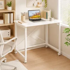 折りたたみデスク パソコンデスク 机 ワークデスク 幅80×奥行40×高さ75cm X型 組立不要 省スペース 頑丈 横揺れ防止 スリム収納 在宅勤務 テレワーク 作業台 (ホワイト)ｍａ