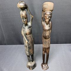 アフリカ民芸品　アンティーク60㎝サイズ　タンザニアマサイ族　木彫りペア人形 アフリカ民芸品 アンティーク60㎝サイズ タンザニアマサイ族 木彫り