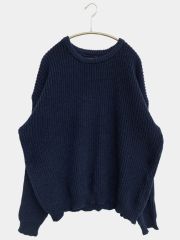 Rocky Monroe ロッキーモンロー ニット/セーター XL ネイビー ニット 無地 ミドル丈 長袖 クルーネック(丸首) メンズ