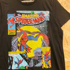 MARVEL Spider-Man 스파이더 맨 미국 만화 프린트 반소매 T 셔츠 블랙 M