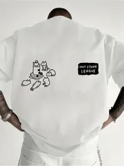 新品 送料無料 HOT STOVE LEAGUE 囲炉裏を囲む猫イラスト T シャツ ゆるい線画 癒し系 キュート バックプリント ミニマル