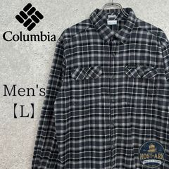 T359【Columbia】チェック柄 フランネルシャツ ダブルポケット ブラック×グレー〔L〕