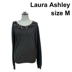 ◆ ローラアシュレイ Laura Ashley ニットプルオーバー 長袖 襟スパンコール セーター トップス グレー系 綿 カシミア M レディース Z6D759