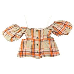 MAISON SPECIAL メゾンスペシャル 22SS SAMPLE チェック＆ポコポコ2WAYパフスリーブトップ オレンジ 15734