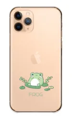 iPhone18_Pro ケース カバー アイフォン18プロ スマホケース ハードケース カエル かえる フロッグ 可愛い かわいい 雨 梅雨 蓮 イラスト グリーン 透明ケース カラー02