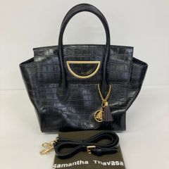 美品 サマンサタバサ/Samantha Thavasa クロコ型押し ハンドバッグ/2wayショルダーバッグ ブラック 保存袋/ストラップ/チャーム付[OR03555]