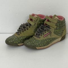 Reebok CLASSIC/リーボック クラシック ハイカットスニーカー 24cm(USA7/EUR37.5) カーキ系 レオパード柄 ベルクロ[OI04506]